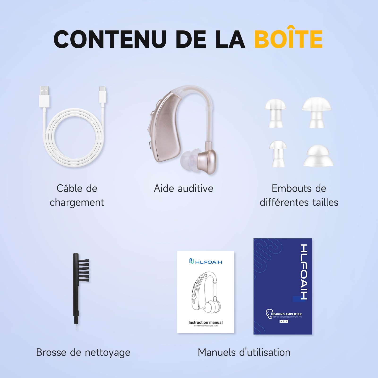 Appareil Rechargeable, Longue durée de Vie, qualité sonore Haute définition, Fonction de réduction du Bruit (A313-bleu) (Argent)