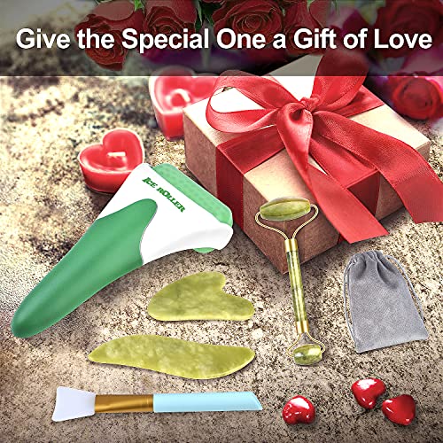 Charmonic Ice Roller & Jade Roller And Gua Sha Set, 6 In 1 Facial Massage Kits, Facial Roller Kit With Gua Sha Tool And Silicone Brush, Anti-Aging Jade Stone Massager For Face, Eyes, Neck Massage #TOP5