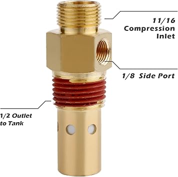 Hromee Air Compressor Replacement Components Brass 1/2 Inch MNPT Compressor in Tank Check Valve Kit with Three Different Unloader Tube Fittings 20 SCFM 4 Pieces