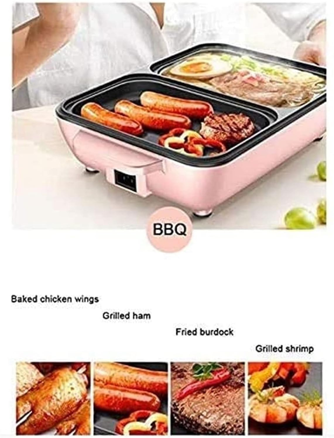 2 in 1 Multifunctional Electric Hot Pot and Grill Combo,Smokeless Split Shabu Shabu BBQ Pot,Dual Temp Easy Clean