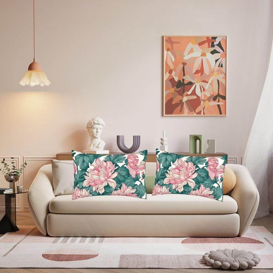 Throw Pillow Covers 31x47 Inch Pillow Covers Set of 2 Couch Pillows for Living Room, Green Throw Pillows, Linen Accent Pillows Rectangular Decorative Pillows for Bed Sofa Farmhouse Decor, Leaf J156