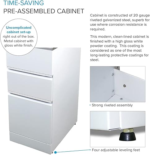 Miniatura 4 de Transolid TC2D-1522-W - Lavabo y gabinete todo en uno de 15.5 pulgadas x 22.4 pulgadas x 34.9 pulgadas de metal en blanco brillante