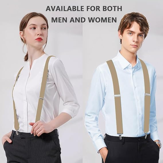 WOXVM Mens Suspenders Adjustable Braces with 4 Strong Metal Clips Elastic X Back Heavy Duty Suspender for Men and Women