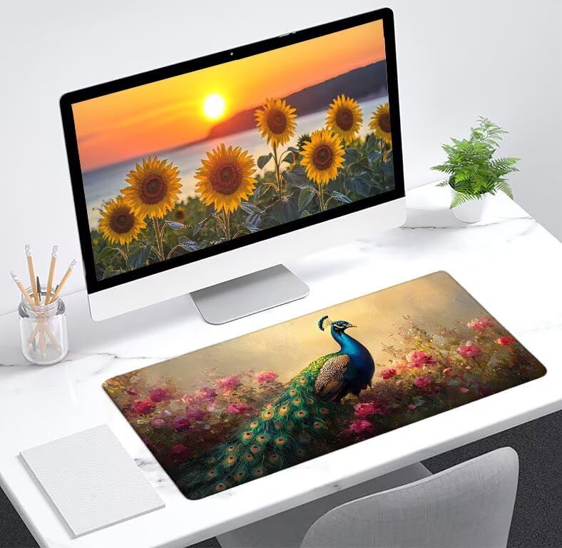 Tapis de souris paon et fleur pour sublimer la décoration de votre bureau d'ordinateur - 2