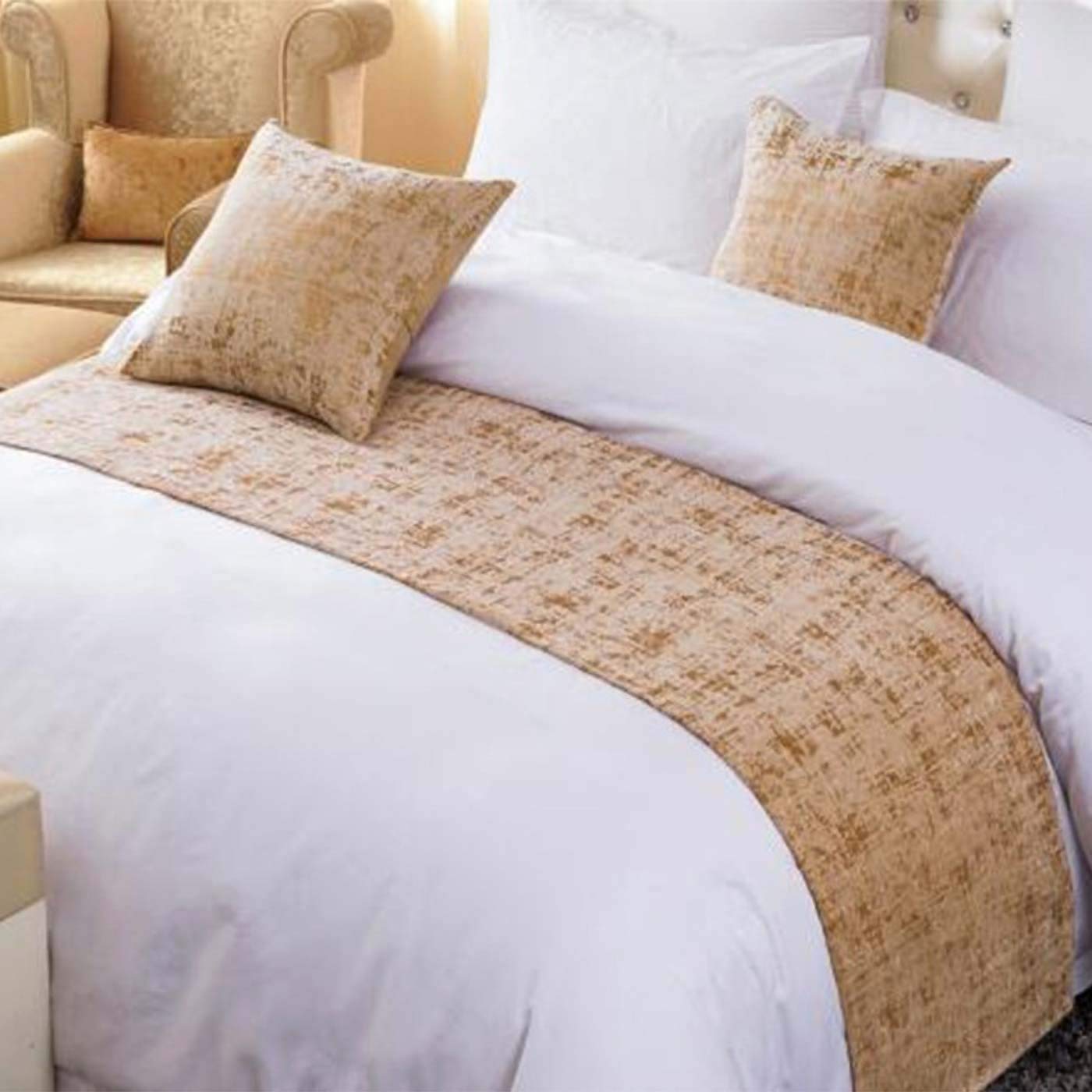 OSVINO Runner Per Letto Matrimoniale – Grigio Argento E Dorato – Raso Liscio 210x50 Cm – Per Letto Da 150 Cm