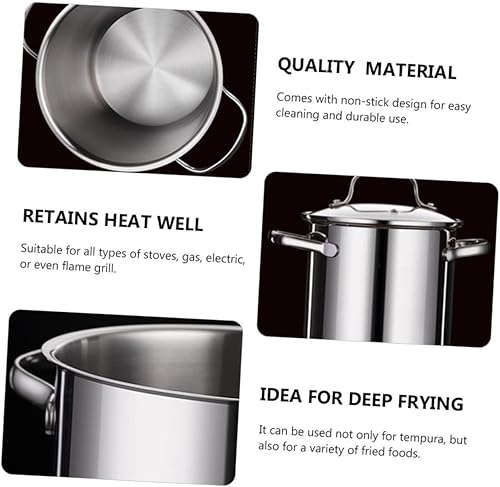 Miniatura 8 de Hemoton 1 juego de freidora de acero inoxidable con cesta, freidora con cesta, cesta para freidora de pavo, olla pequeña con cesta, freidora