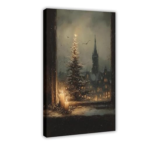 Cozy Christmas Window View Wall Art Winter Wonderland Canvas Poster