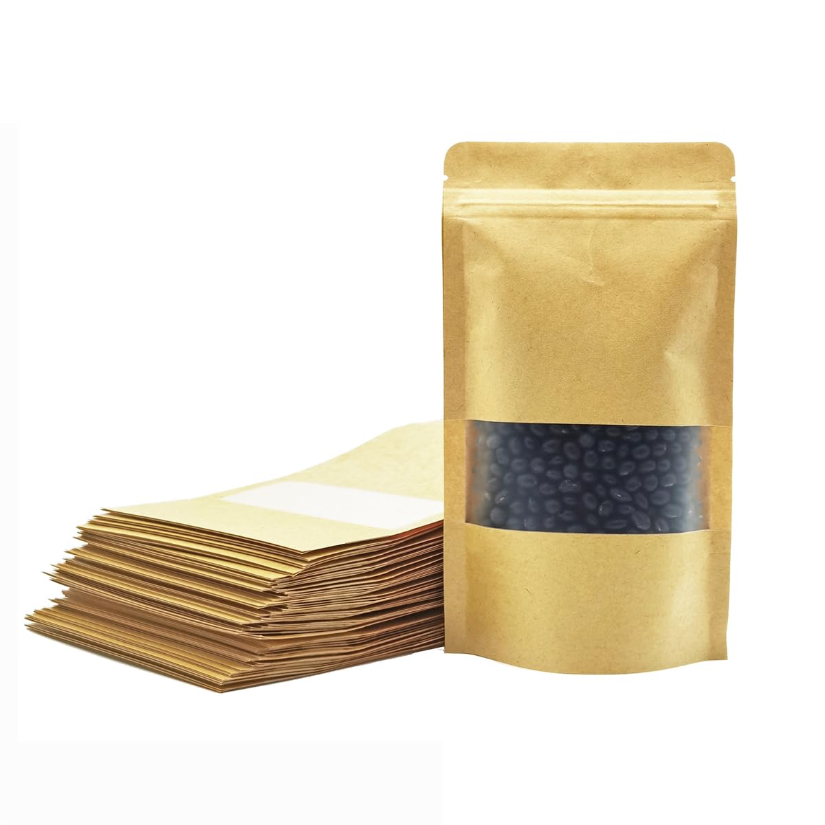 Senda Brown Kraft Paper Bags With Window, Reusable Ziplock Food Storage Bag, Waterproof Self-Sealing Stand Up Pouch Bags Paper Bag For Cookies Candy Tea Coffee Beans Seeds (25Pcs,18X26cm)
