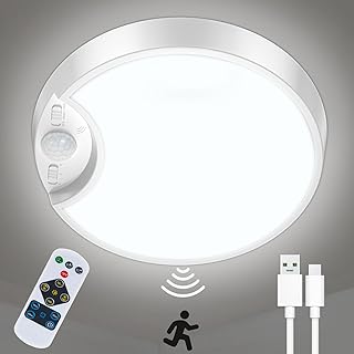 Battery Ceiling Light Motion Sensor Rechargeable Wireless Shower Light with Remote,5500K 8000mAh,Timing,7.8in Motion Activated Overhead Lighting for Closet Bathroom Hallway Porch