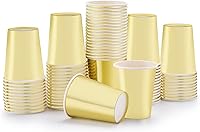 Vista 2 de Vasos de papel dorados de 9 onzas [paquete de 50] desechables para café, bebidas frías y calientes, té, agua, leche, jugo, bebidas, purpurina