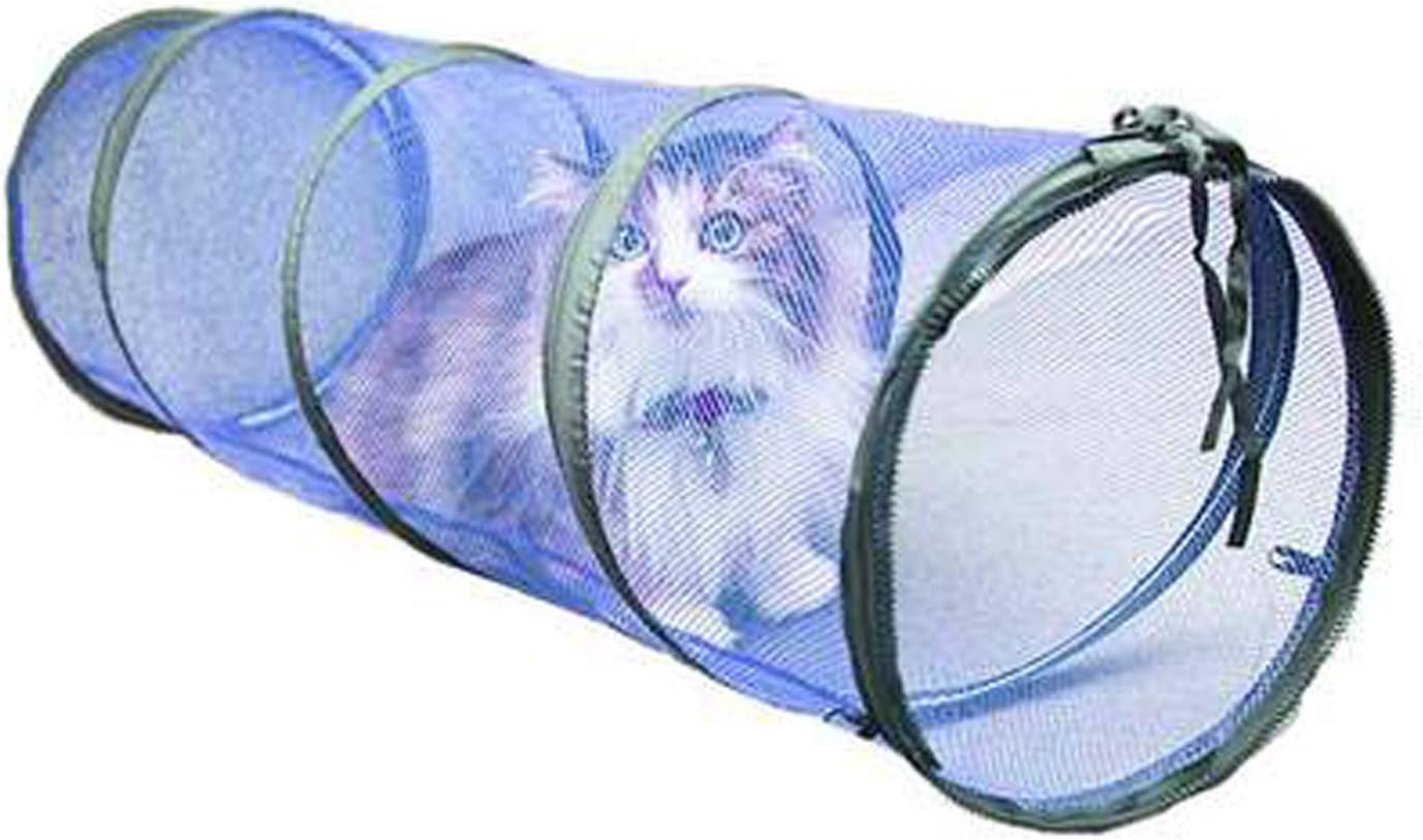 See Through Cat Crawl Tunnel Toys for Indoor Outdoor Cats Playing Tent Cube, Breathable Mesh,for Kitten Summer Training(Blue)