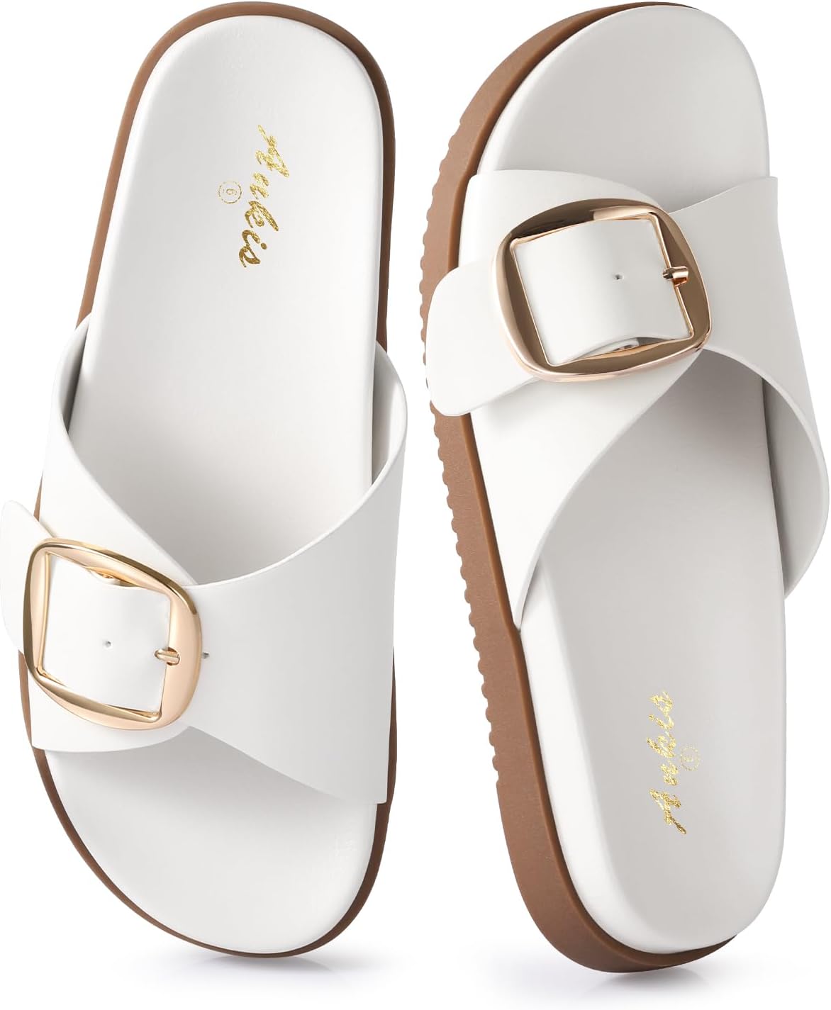 Ankis Brown Black White Flat Sandals for Women 2026 Dressy Comfortable Summer Beach Essentials - Flip Flops & Slides with Memory Foam Insole Womens Sandals Comfortable Footwear