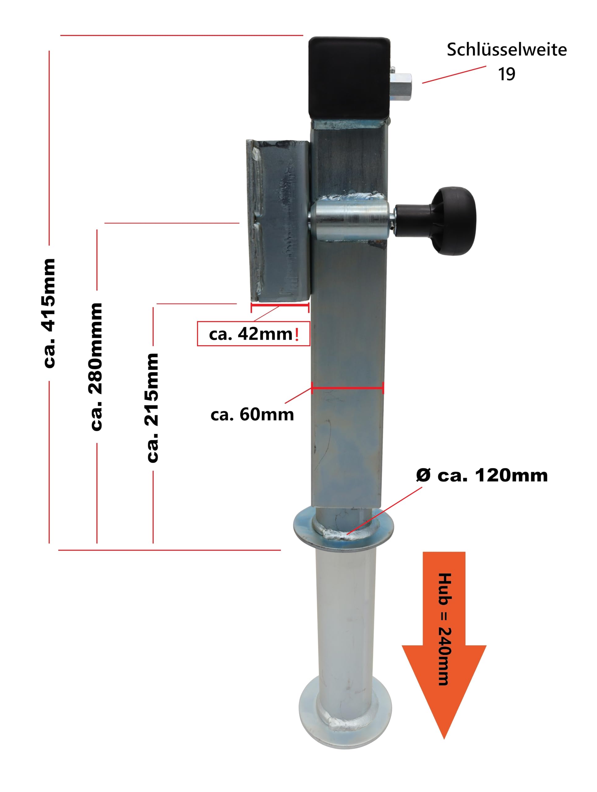 trailer parts4u 2X Schwenkstütze 1300/2600kg 380mm Konsole 42mm Ausdrehstütze Hubstütze Kurbelstütze PKW Anhänger inkl. Kurbel