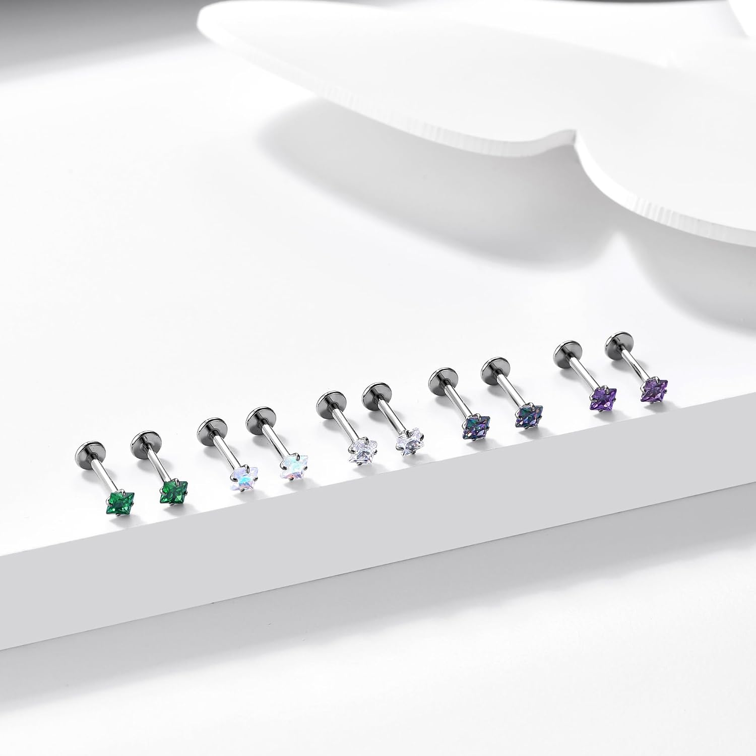 16G 18G 20G G23 Titanium Push in Labret Monroe Stud Threadless Lip Nose Stud Cartilage Medusa Conch Helix Lobe Tragus Earrings