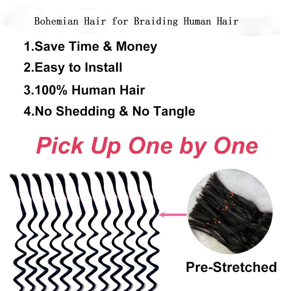 Bulk Boho Braids Deep Wave Human Hair 3 Units in 1 Pack Total 100g Bohemian Hair for Braiding Human Hair No Weft 100% Unprocessed Brazilian Raw Virgin Hair for Braiding 1 Pack 100g 18