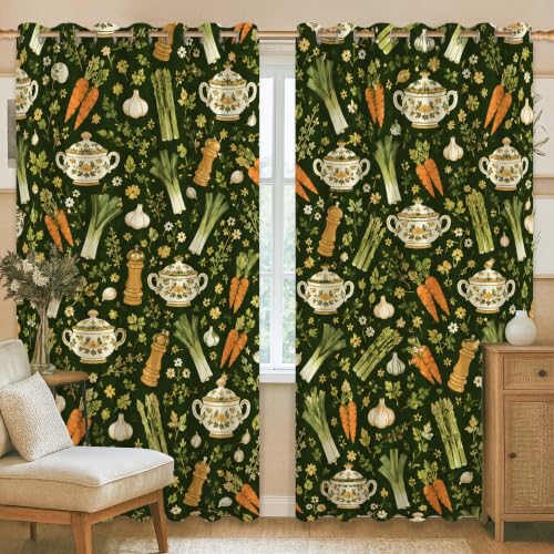 Rideaux occultants verts 132x160cm au motif rustique carotte et poireau - 6