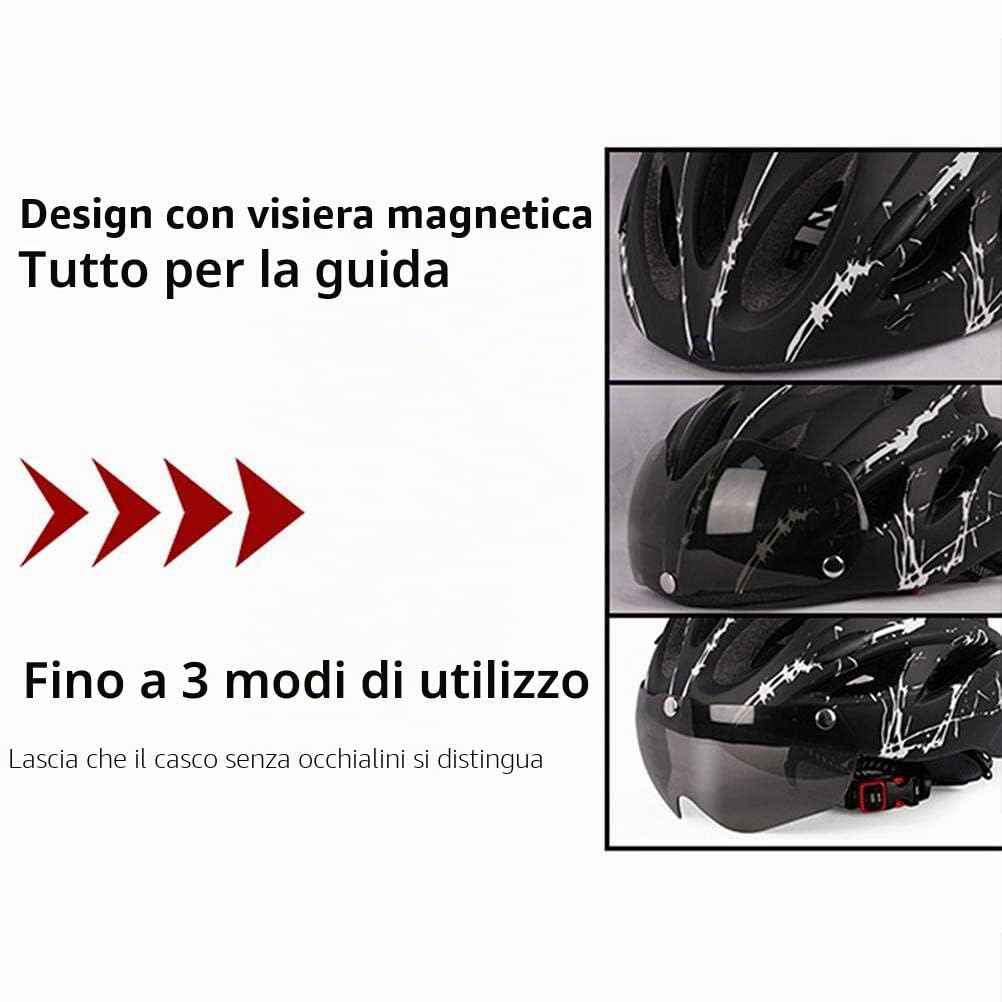 Casco da Ciclismo Casco Protettivo per Uomo Adulto e Donna con Visiera Magnetica (Blu nero)
