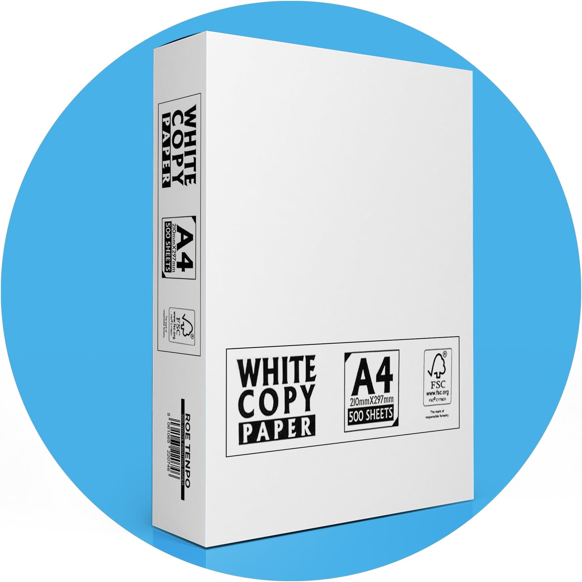 Roe Tenpo A4 Printer Paper, 500 Sheets, Smooth White Paper Finish, Compatible with Inkjet & Laser Printers - Ideal for Home & Office Use, Copying, Printing Flyers, Reports, and More-Packaging may vary