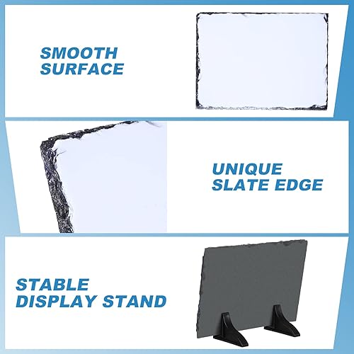 Miniatura 4 de Gersoniel 10 piezas de pizarra de sublimación en blanco de 7.9 x 5.9 pulgadas, transferencia térmica de calor, marco de fotos de piedra de roca con