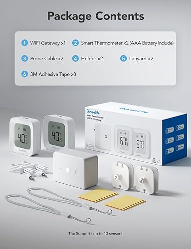Miniatura 9 de GoveeLife Termómetro WiFi para refrigerador con alarma, medidor de temperatura digital inalámbrico con control de aplicación, pantalla LCD, 2 años