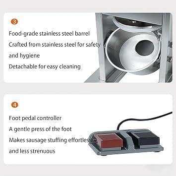 Electric Sausage Stuffer Machine, Foot Pedal Control Meat Stuffer with 3 Stuffing Tubes, Stainless Steel Vertical Sausage Maker