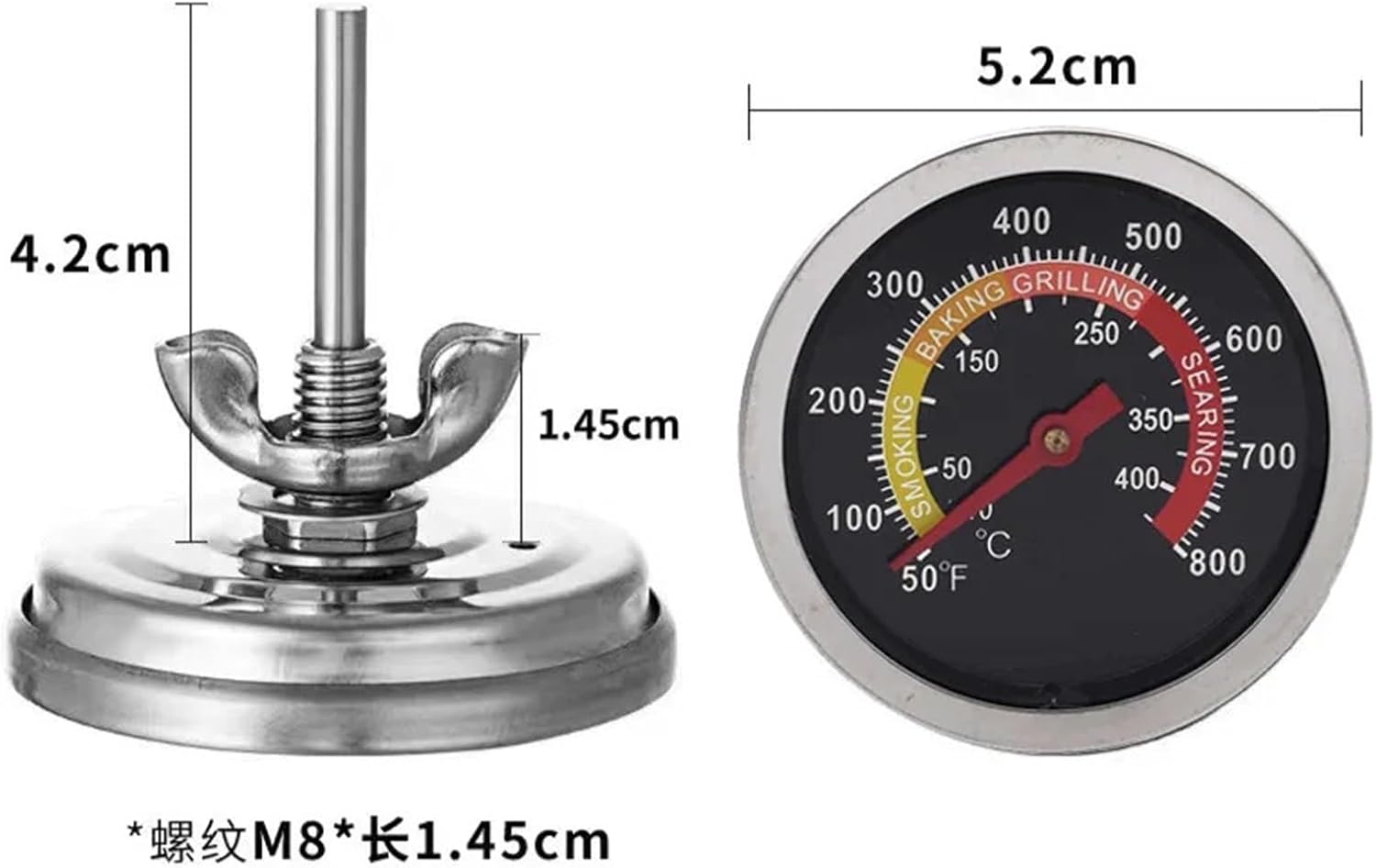 Read Oven Thermometer for Kitchen Home Household Cooking Temp Gauge 0-400℃ Stainless Steel BBQ Smoker Grill Thermometer Parts