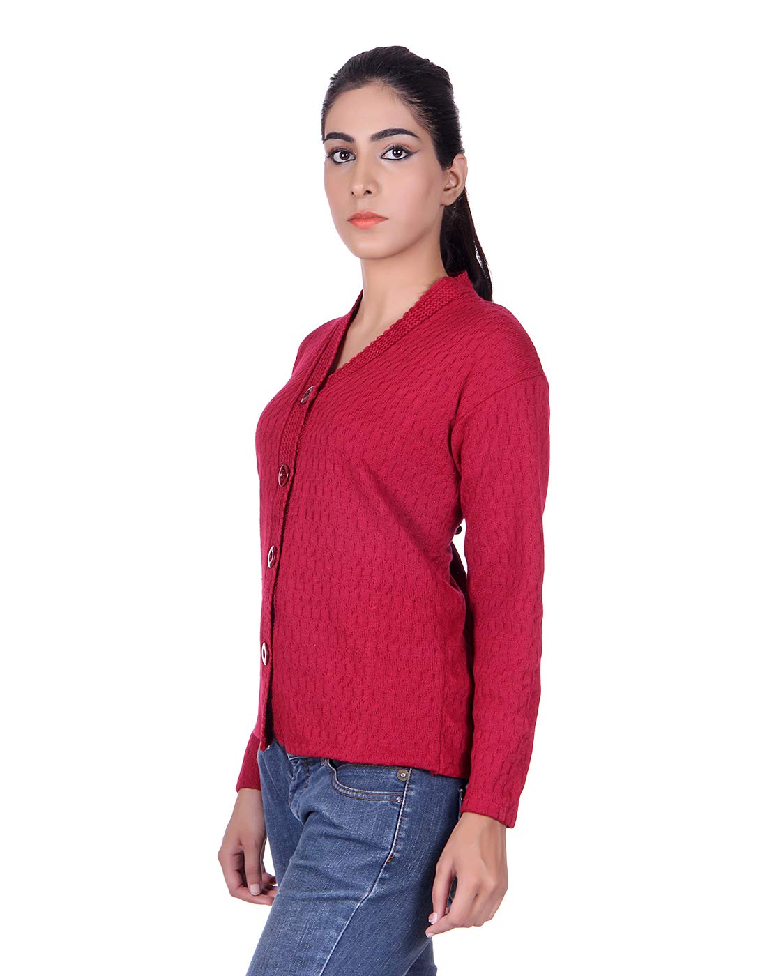 eWools Women's Wool V-Neck Cardigan (H3-M_Maroon_Medium) - Image 4 thumbnail