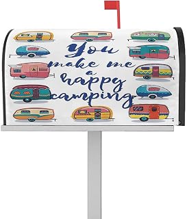 Mailbox Cover Magnetic Cartoon Car RV Summer Happy Camping Mailbox Covers Standard Size 21x18in,Mailbox Covers Wrap Post Letter Box Cover for Garden Yard Outdoor Decor Colorful Farm Truck on White