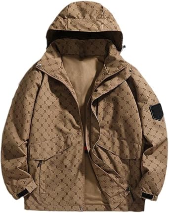 Xingfenly Spring Autumn Jacket Hooded Printed Multi- Section Couple