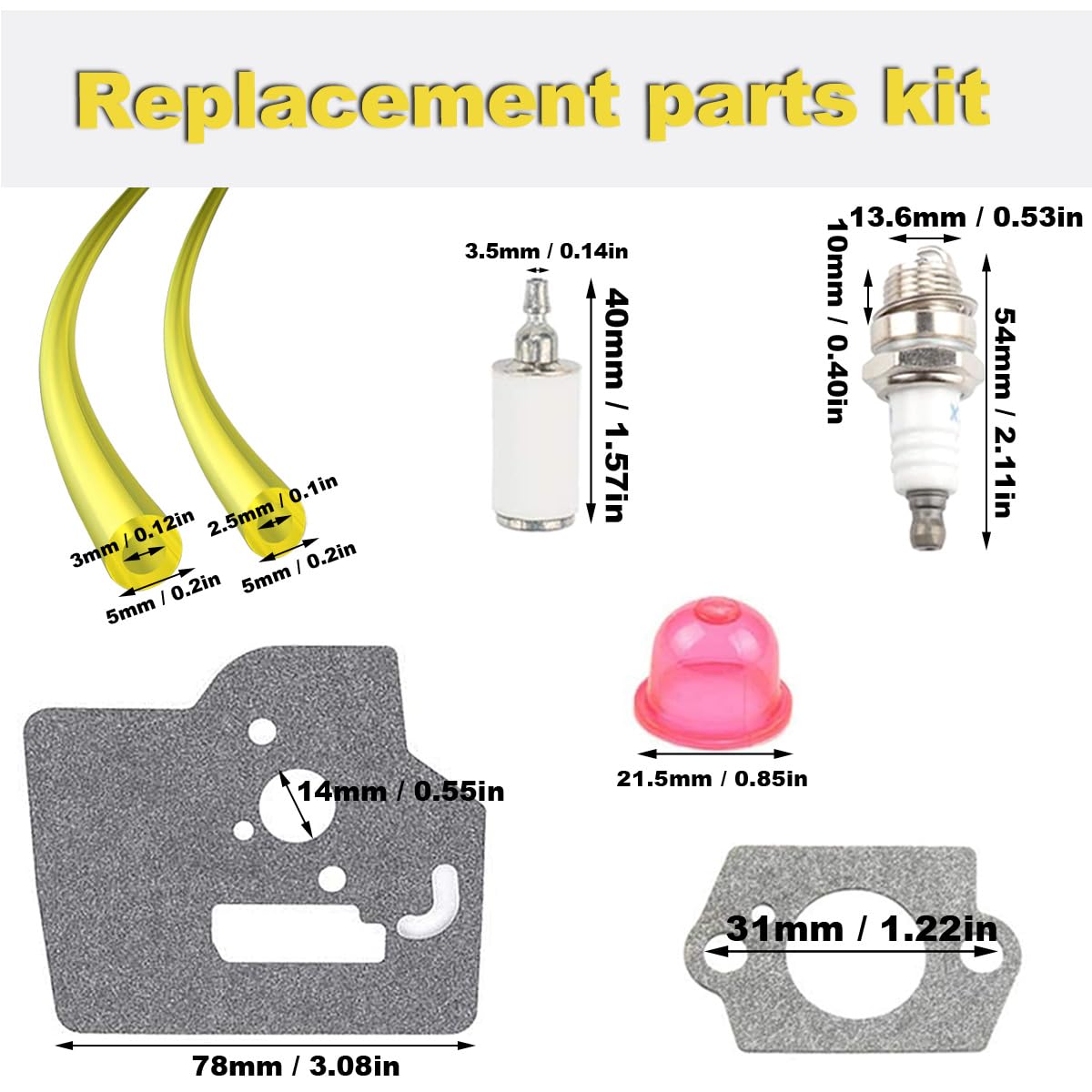 ZAMDOE 128LD Kit de afinación de Filtro de Aire para Husqvarna 530150253 124L 125L 125LDX 128L 128CD 128LD 128LDX Piezas de desbrozadora con bujía Línea de Combustible Filtro de Combustible