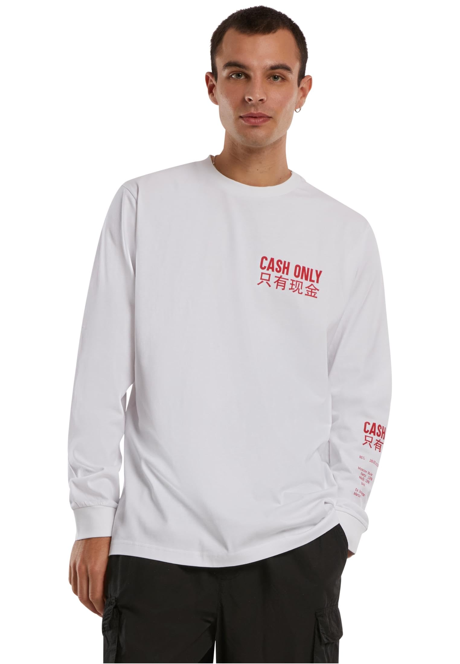 Mister Tee Men's White Cash Only Longsleeve T-Shirt, Xs