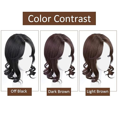 Miniatura 6 de Parte media de flecos de piel base de 14 pulgadas estilo francés ondulado clip en postizo para mujer, corona de cabello adelgazante marrón rojizo