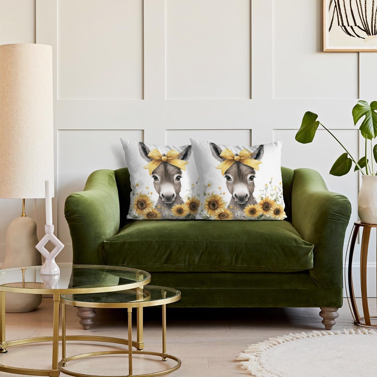 Donkey Pillow Cases Set of 2, Soft Sunflower Printing Throw Pillow Covers 28x28 Set, Pet Velvet Decor for Couch Living Room