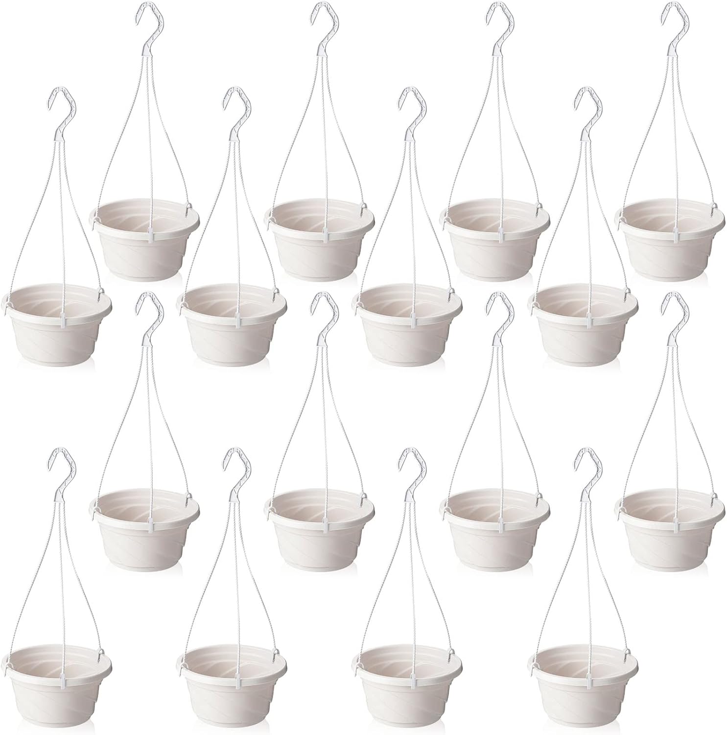 EBOOT 16 Pcs Hanging Plants Outdoor 7 Inch Flower Pot Bulk Hanging Baskets for Plants with Drainage Hole Plant Pots for Outdoor Outside Indoor Garden Balcony(White)
