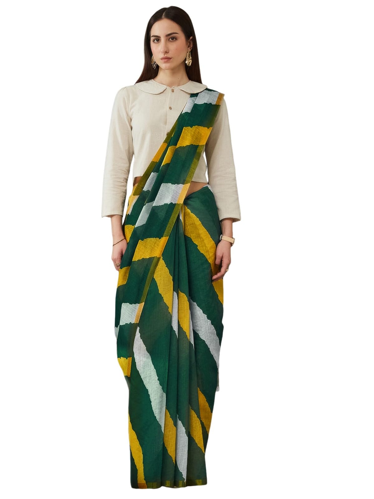 siril Women's Cotton Linen Printed Saree with Unstitched Blouse Piece-picture-35