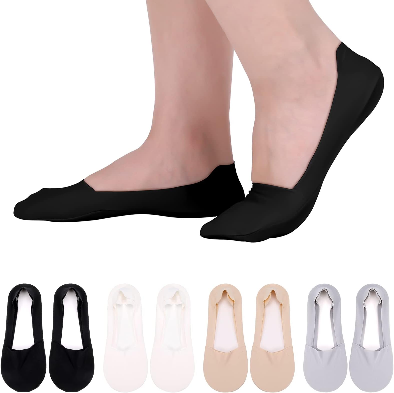 umorismo 8 pairs Women No Show Socks, Ice Silk Non Slip Invisible Socks for Boat Shoes Sneakers and Loafers