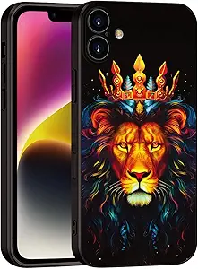 Printed with Lion for iPhone 16 case, Elegant Crowned Lion Design on Soft Silicone Protective Case - A Touch of Noble Grandeur and Exudes Royal Majesty (A2- Lions Animal)