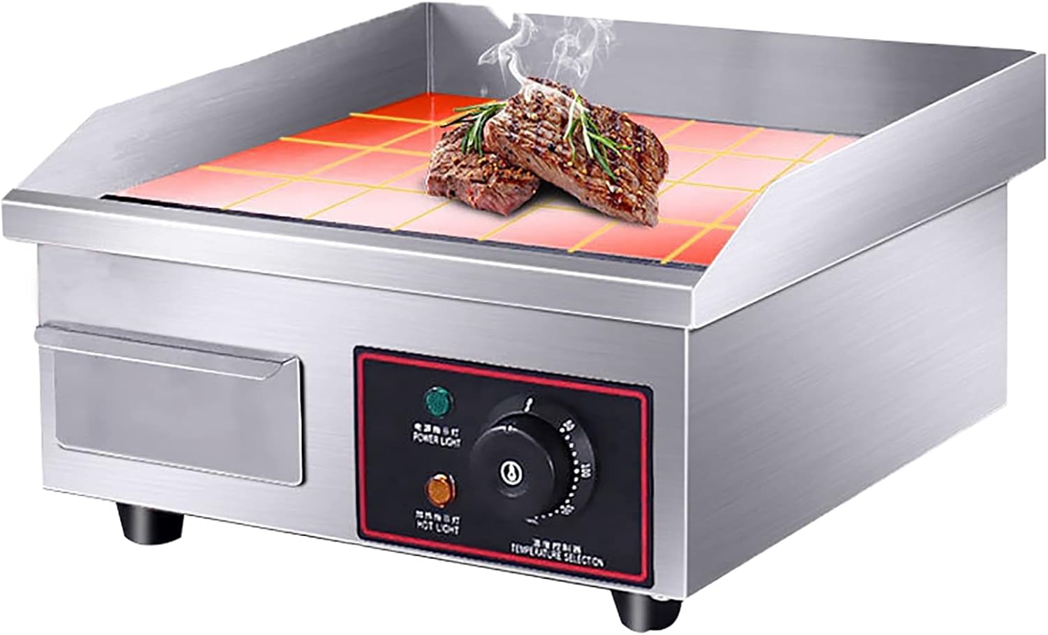 Commercial Electric Griddle, 14" 1500W Commercial Electric Countertop Griddle with Adjustable Temperature Control, Stainless Steel Electric Griddle for Restaurant & Home