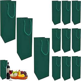 POPOYU 8 Piezas Bolsas de Regalo para Vino,Verde Bolsa de Vino de Papel Kraft con Asa para Navidad,Bodas,Cumpleaños, Fiestas de Vacaciones