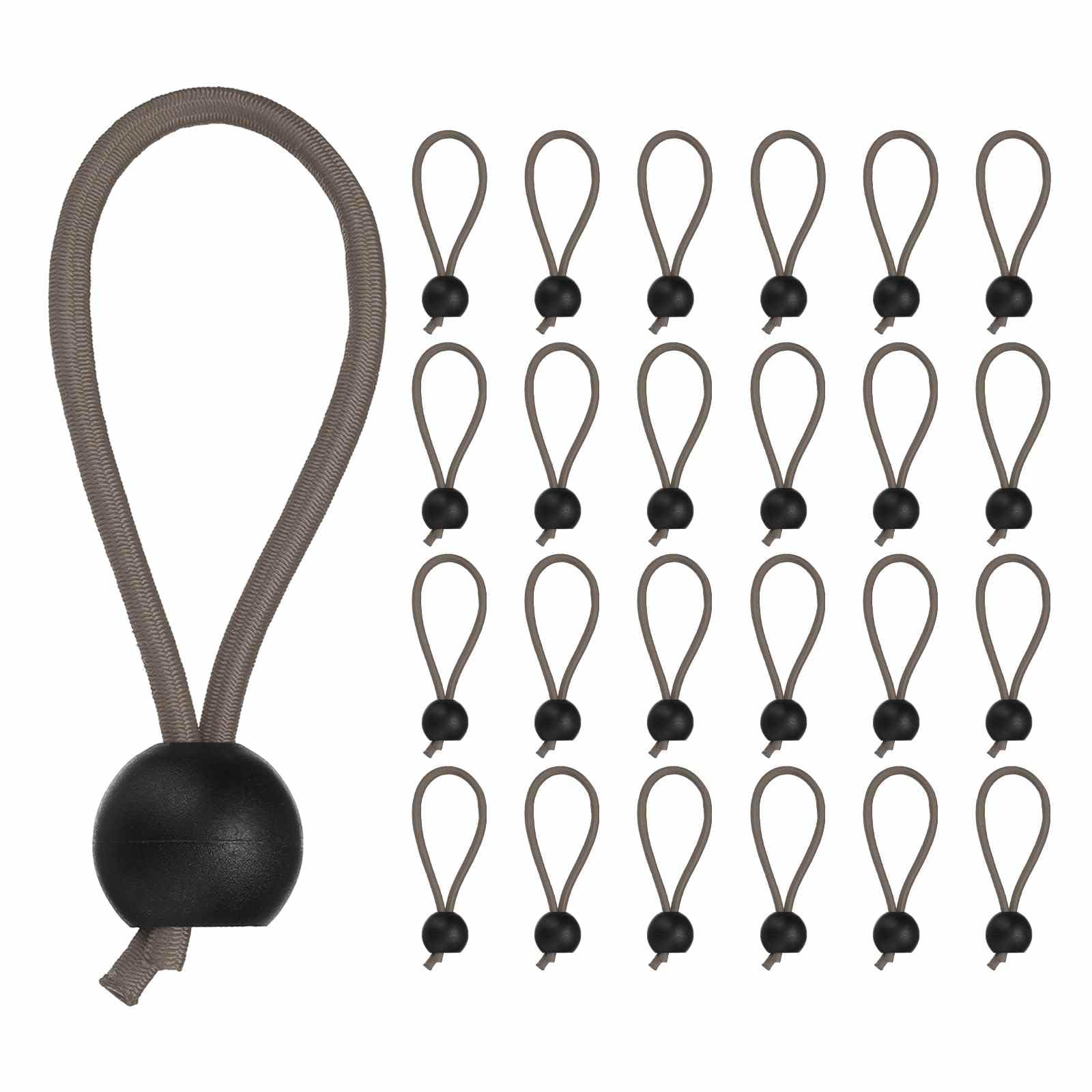 PATIKIL Ball Cords,(10cm, Khaki) (25Pcs), Polyester Black Ball Bungee Cords Heavy Duty Tie Down Cord, Suit for Shelter Gazebo Camping Tent Cargo Holding