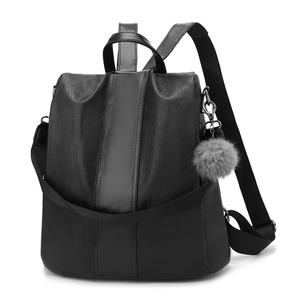 YOUNNE Women Backpack Purses PU Leather Anti-theft Rucksack Waterproof Daypack Casual Shoulder Satchel Bag (Black)