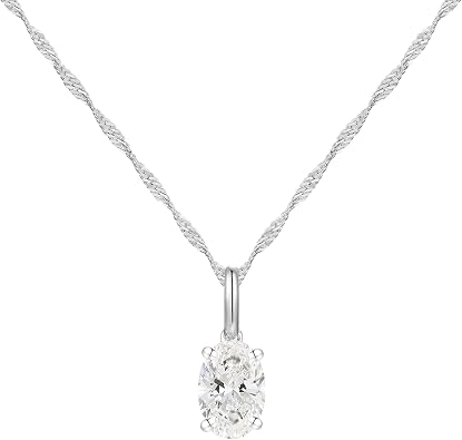 14K Gold Lab Grown Certified Diamond Oval Solitaire Pendant with 18" Chain .20-1.0 CTTW F-G Color, VS1-VS2 Clarity