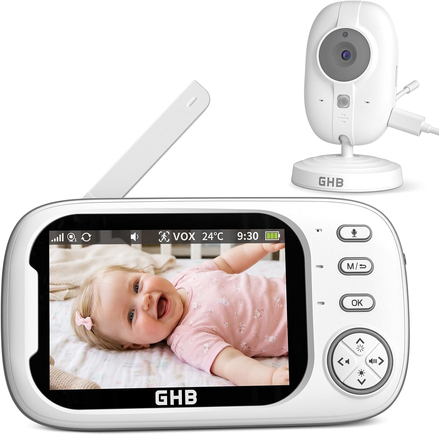 GHB Babyphone mit Kamera 3,5 Zoll Video babyphone mit VOX Modus Babyphone Nachtsicht Gegensprechfunktion Schlaflieder