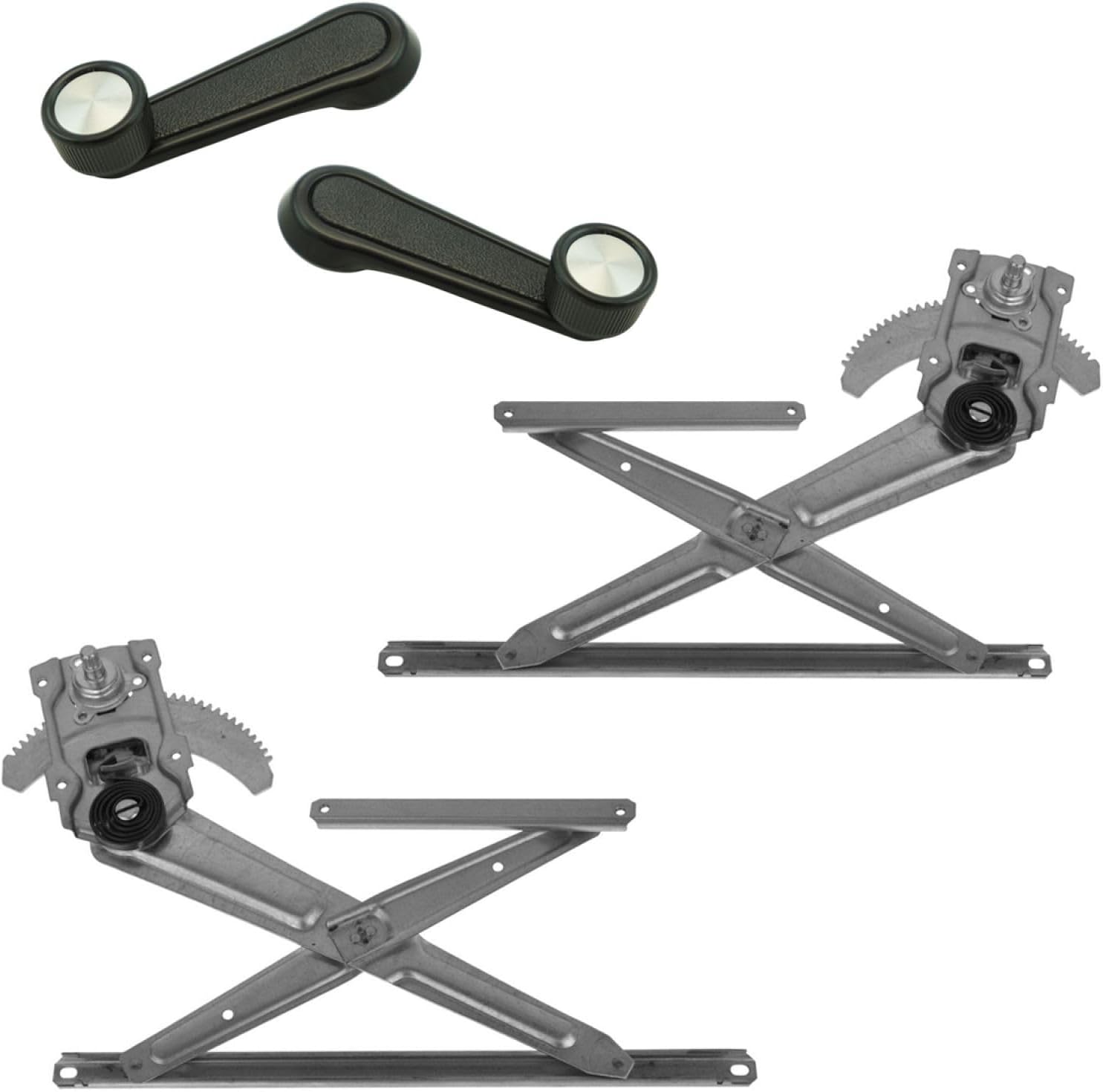 TRQ Front Manual Window Regulator Set Window Crank Handle Chrome & Black Compatible with 1984-1989 Toyota 4Runner 1984-1988 Pickup TO1350116 TO1351116