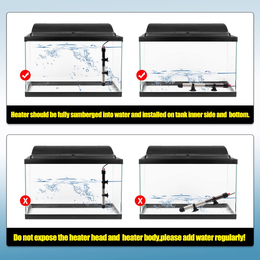 Aquarium-Heizung, 25 W, 50 W, 100 W, 200 W, 300 W, automatische Tauchheizung, Thermostat, Aquariumheizung mit Saugnäpfen, Thermometer, Aufkleber, Tauchheizung (200 W)