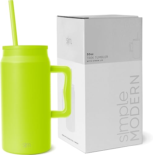 Miniatura 15 de Simple Modern Vaso de 50 onzas con asa y tapa con popote, botella de agua grande reutilizable aislada de acero inoxidable, regalos para mujeres