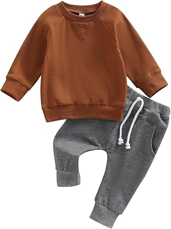 MA&BABY Toddler Baby Boy Clothes Solid Color Sweatshirt Jogger Pants Set