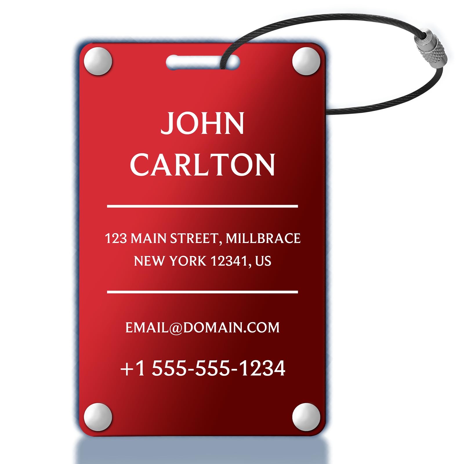 Personalized Luggage Tags for Suitcases - Aluminum Custom Luggage Tags for Backpacks & Bags, Sturdy, Waterproof & Heavy Duty (Red/Card-Sized) (