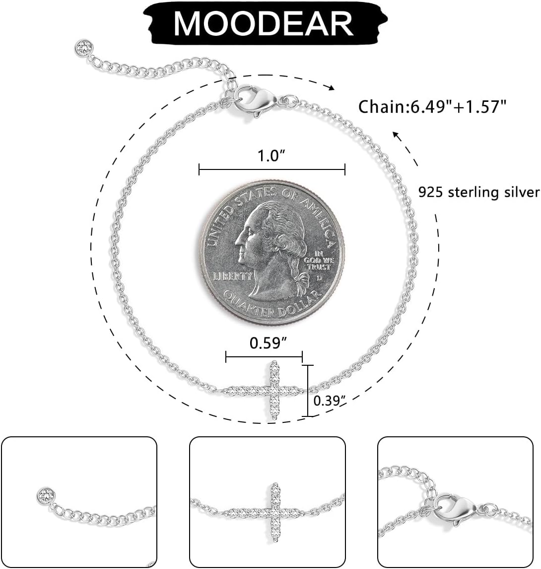 Moodear Valentines Day Gifts for Her, Dainty 925 Sterling Silver/14k Gold Plated CZ Cross Bracelet Layered Snake Pearl Chain Knot Bracelets for Women Trendy Religious Christian Jewelry - Image 6