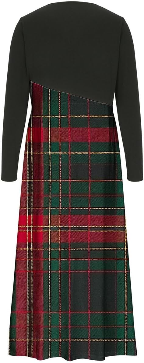 Women's Maxi Dress with Black Top and Geometric Print Skirt Casual Long Sleeve Evening Party Dress Loose Boho Long Dresses 2025 - Image 2